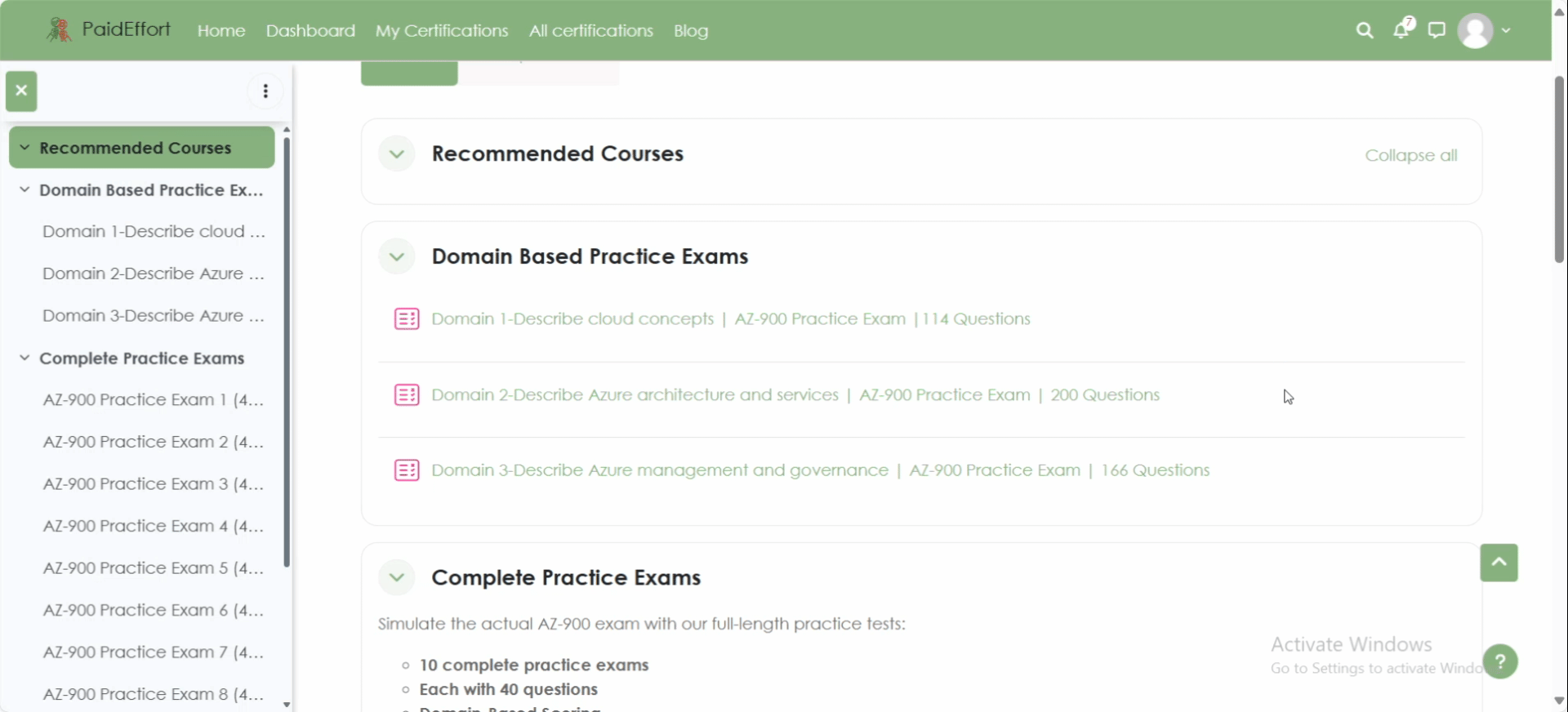 domain based practice questions az 900